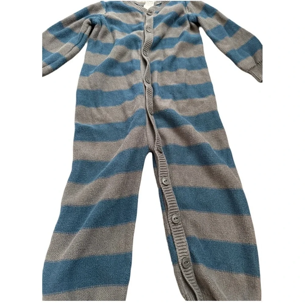 Tea Collection Blue Gray Striped 100% Cotton Button Sleeper Size 18-24 Months